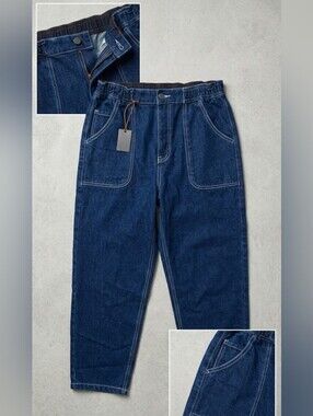 Indigo "Scrunchie" High Waist Relaxed Denim Cropped Jeans (Sz S) Streetwear